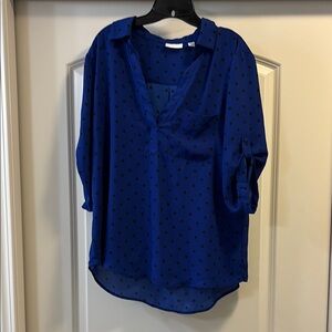 New York & Company Blue Cuffed Sleeve Blouse